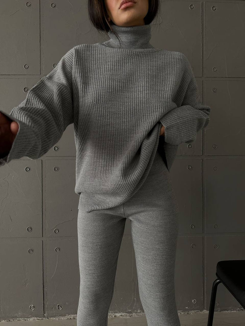 Compleu tricot cu pantaloni stramti #grey