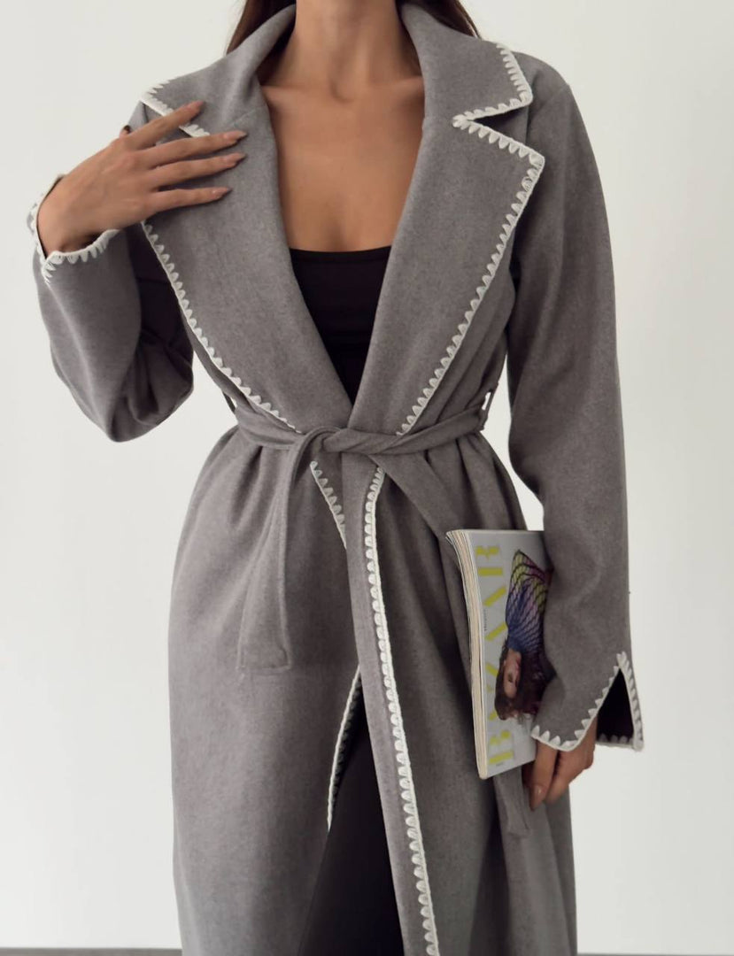 Palton #grey cu cordon si buzunare