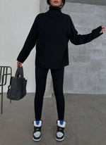 Încărcați imaginea în vizualizatorul Galerie, Compleu tricot cu pantaloni stramti #black

