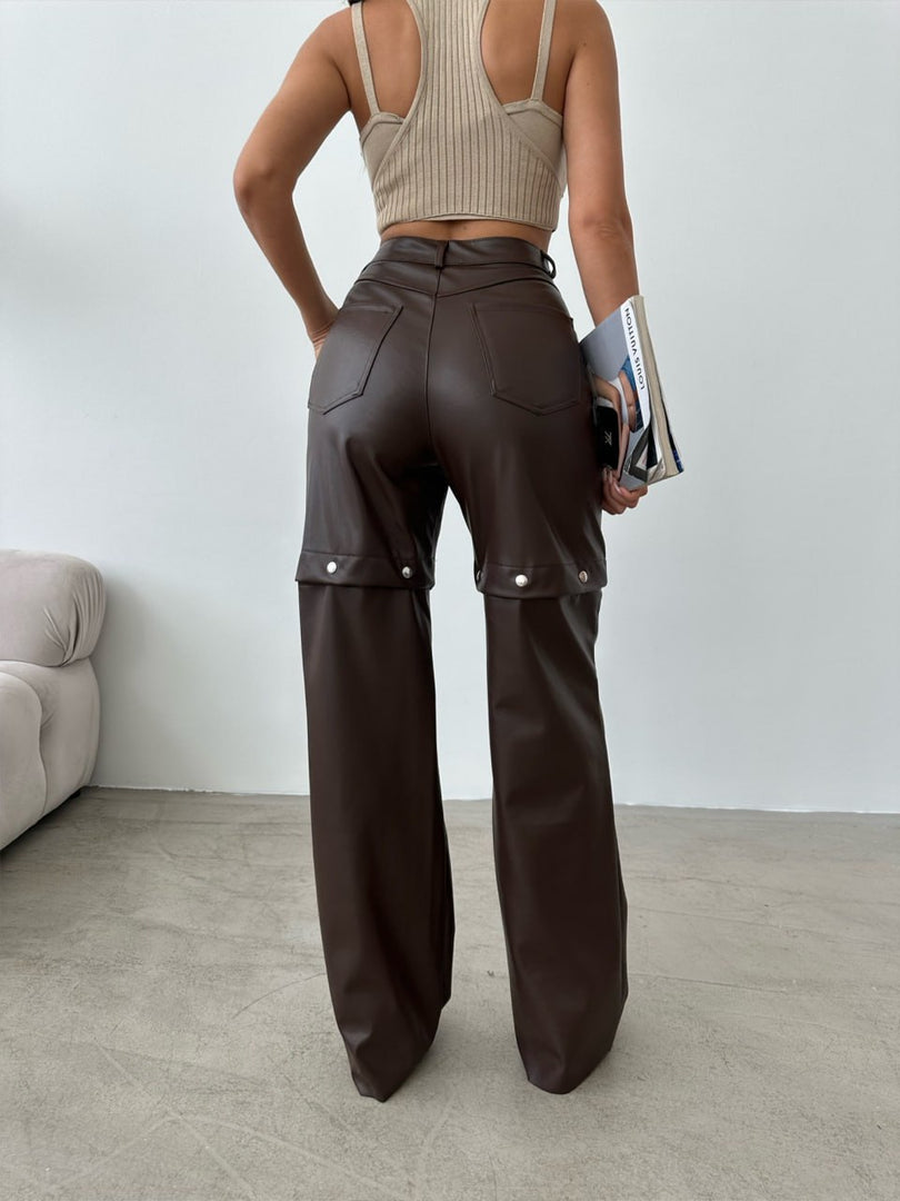 Pantaloni piele eco capse #brown